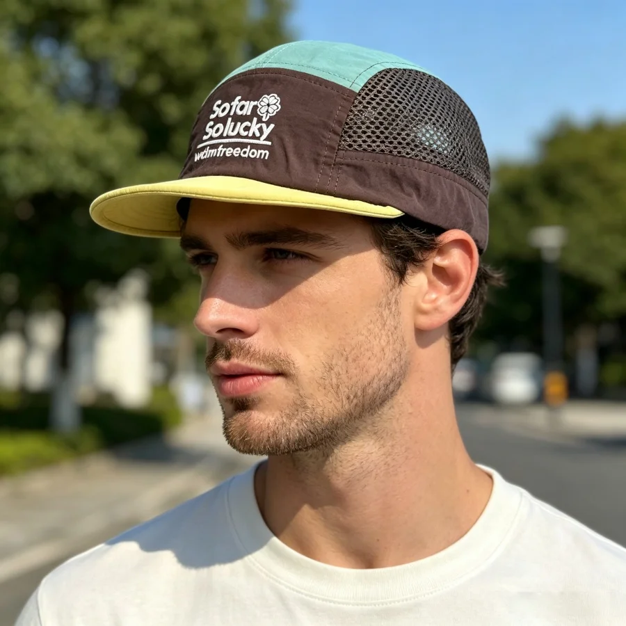 Leichte, schnell trocknende, farblich abgestimmte Mesh-Baseballkappe mit Buchstabenstickerei, Vintage-Flat-Brim-Mütze, in verschiedenen Farben erhältlich, geeignet für