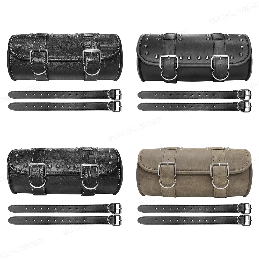 Motorcycle Front Fork Handlebar Bag Leather Waterproof Large Motor Saddlebags Bag Moto Luggage Capacity Storage Pouch Tank W4P2