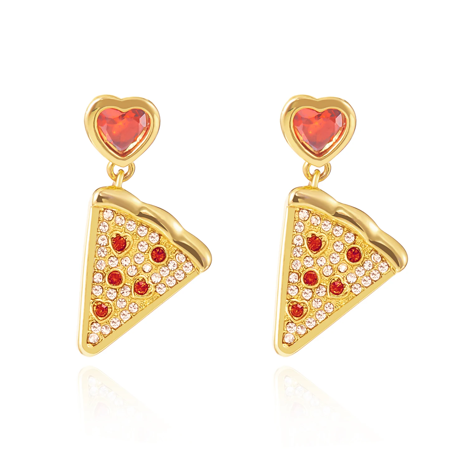 Pendientes ligeros de lujo con forma de Pizza de circón para mujer, aretes colgantes geométricos de corazón rojo Vintage, accesorios de joyería de boda