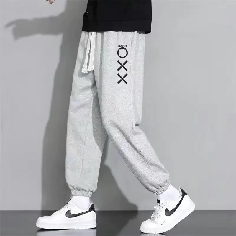 

Loose Waist Men's Sporty Sweatpants Summer Thin Footed Cuffed Trousers Casual Loose Fit Low Waist Polyester Fiber