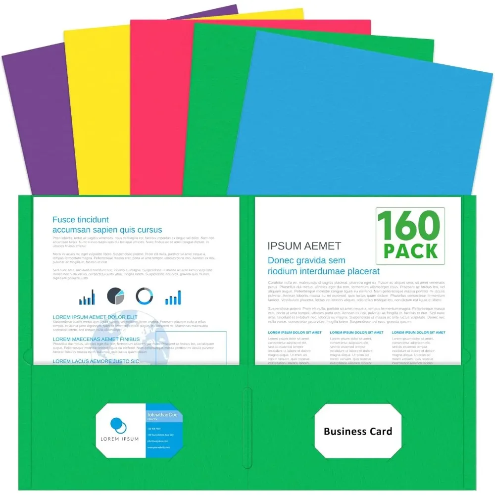 

Папки с двумя карманами, 160 папок с буквами для школы, офиса, дома, бизнеса, 5 цветов в ассортименте