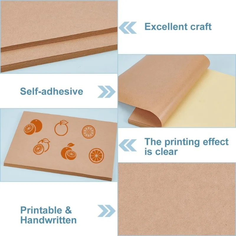 50 Sheets A4 Size Brown Kraft Label Stickers Self-Adhesive Writable and Printable Full Sheet Labels for Decoration Party