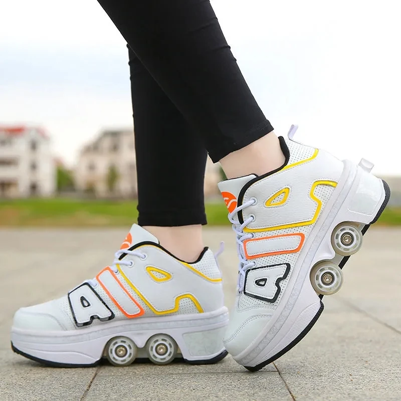 Deformation Roller Skates Double Row Skates Skate Shoes Parkour Sports Shoes Skateboard Shoes Children Men Women Unisex Sneakers