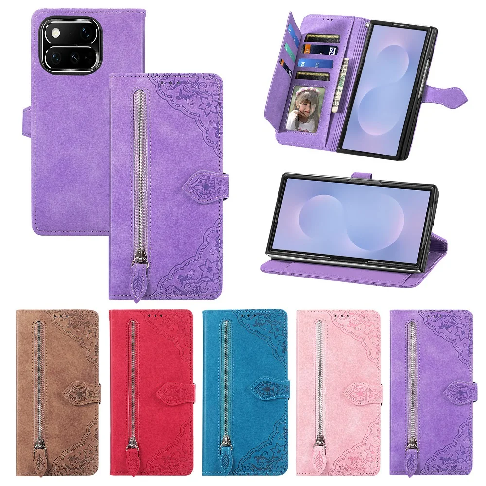 Retro Solid Color Leather Magnetic Flip Cover for Google Pixel 11 Pro Fold with Zipper Cash Pocket & Built-in Card Slots