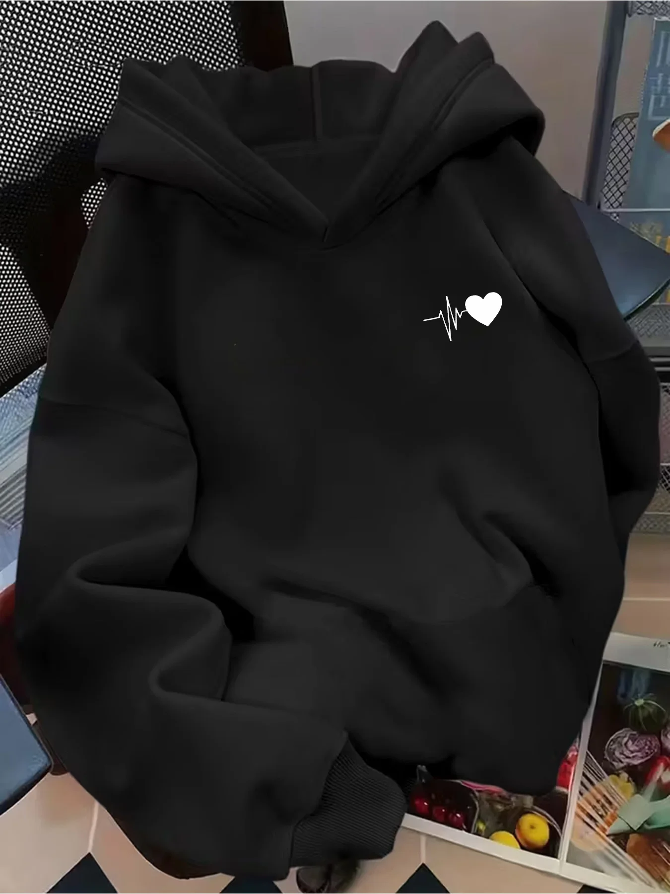 Women's Casual Hooded Sweatshirt Comfortable Thick Hoodie with heartbeat Print Fashion Casual HipHop Sweatshirt Harajuku Unisex