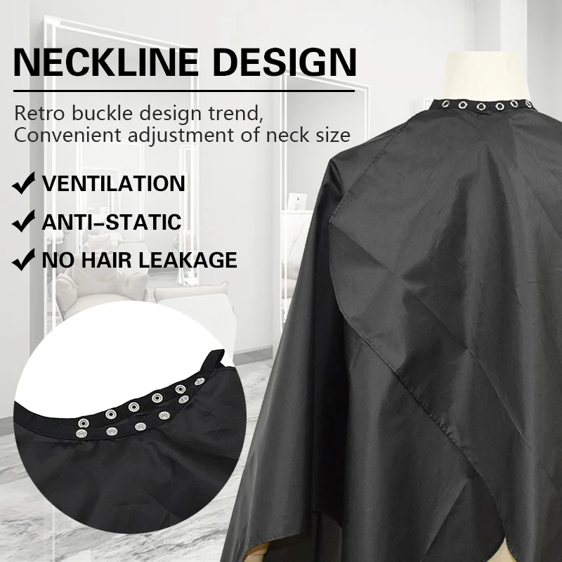 Professional Waterproof Anti-Static Polyester Pongee Hairdressing Cape with Snap Buttons for Salon Barber Haircut Styling