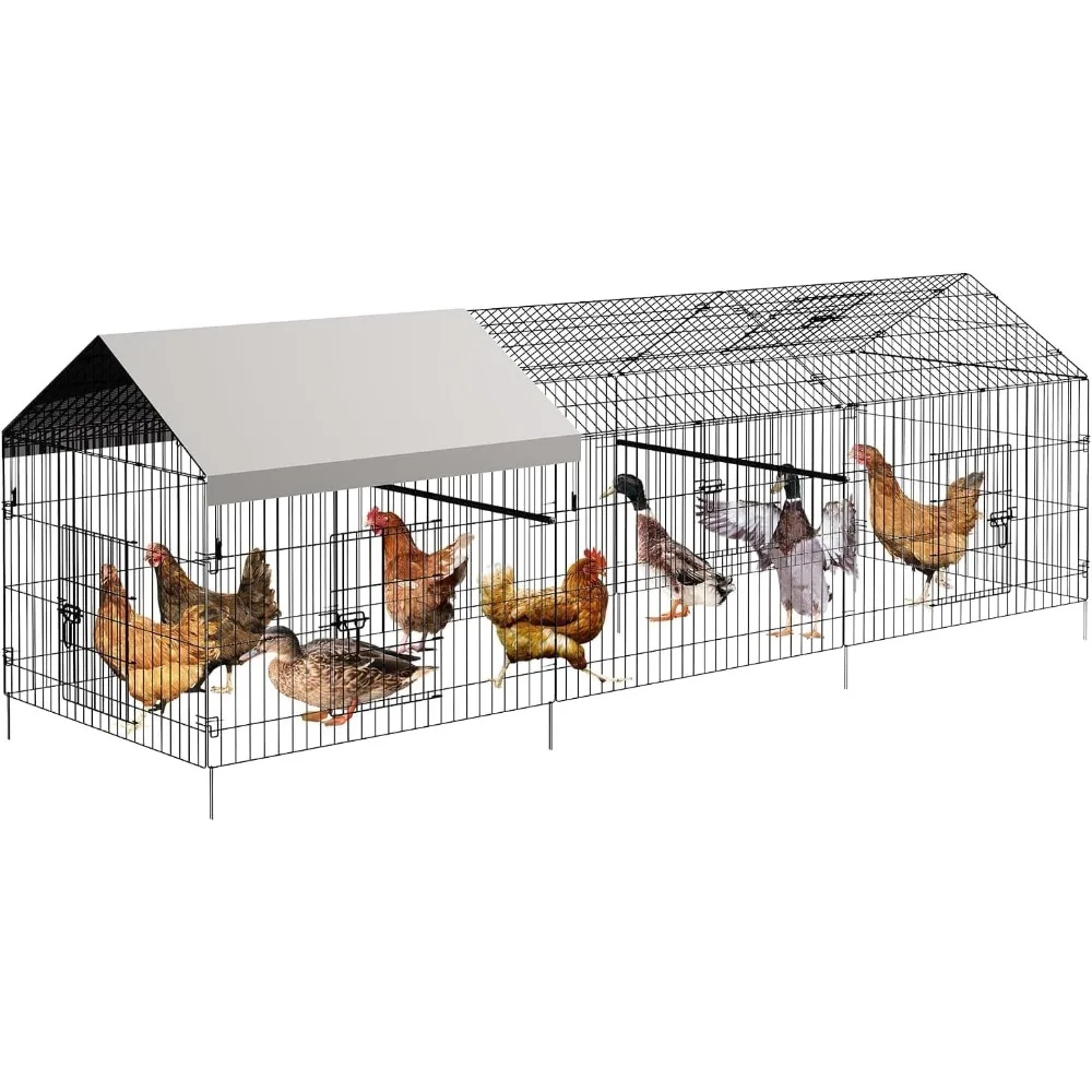 

Metal Chicken Coop, 130”x 40”x 40” Portable Walk-in Poultry Cage, with 4 Doors & 1 Window, Durable Outdoor Hen House for Ducks,