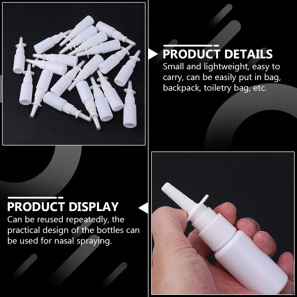 

20 шт. многоразовых пластиковых флаконов-спреев для носа, герметичные, маленькие, портативные, для путешествий, с мелкодисперсным распылением