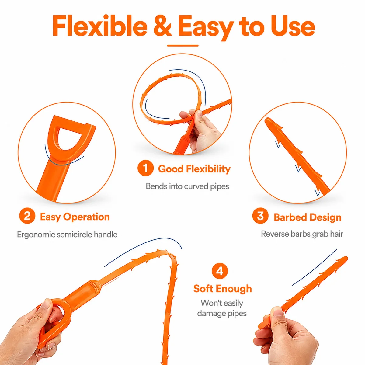 1/3/5PCS Drain Cleaner Stick Flexible Barbed Hair Removal Tool Sink Snake Cleaner for Shower Kitchen Bathroom Household Sink Pip