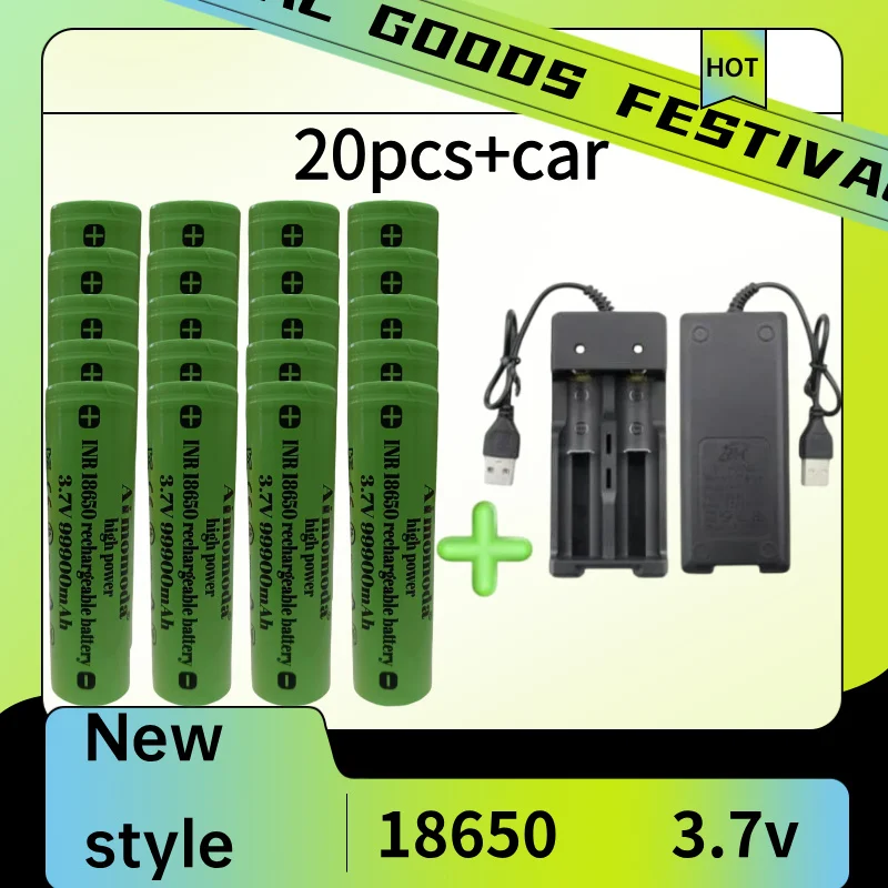 

2025 100% original 18650 battery high-capacity 99900Mah 3.7V +charger,lithium-ion rechargeable battery for toy flashlights