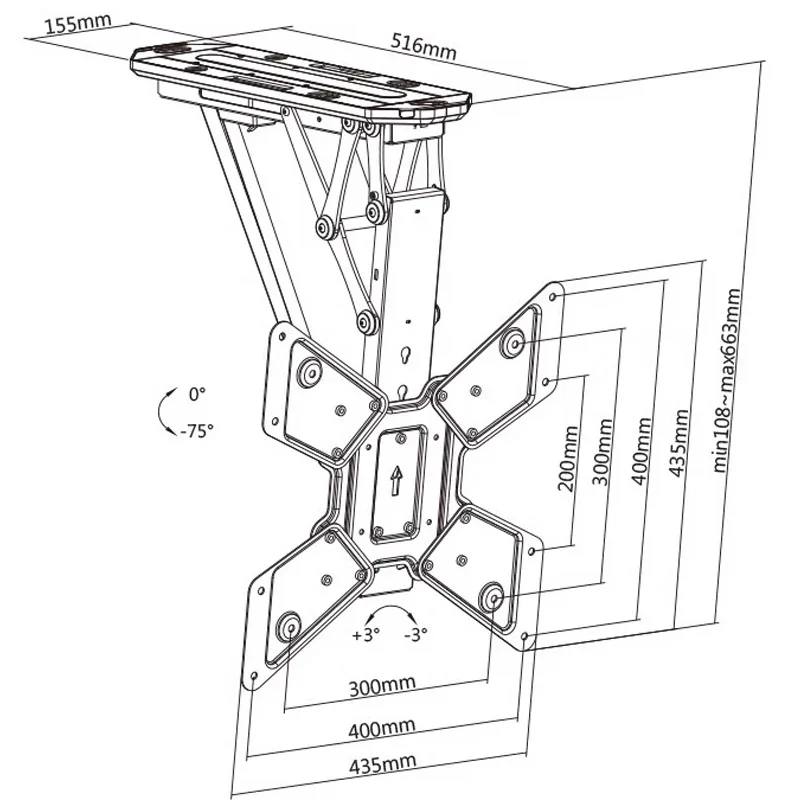 Electric Flip Folding TV Hanger Ceiling Remote Control Intelligent Positioning Hidden Ceiling Universal Bracket