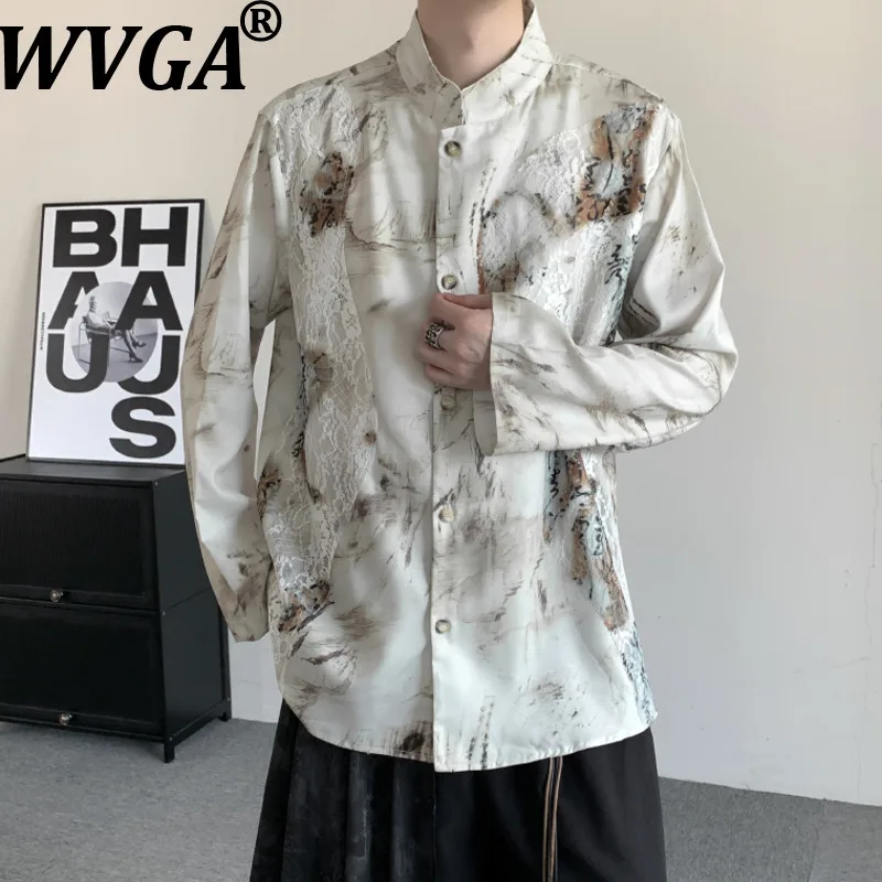 

Мужская рубашка WVGA с длинным рукавом, весна-осень, новинка, в китайском стиле, с принтом, модная, повседневная, оверсайз, W21238