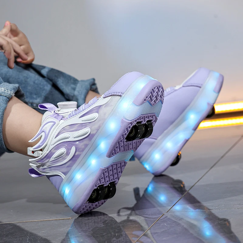 

Girls' 2025 Spring & Autumn Wheel Shoes New: Rotating Buckle Light-Up Sneakers, Older Kids' Roller Skates