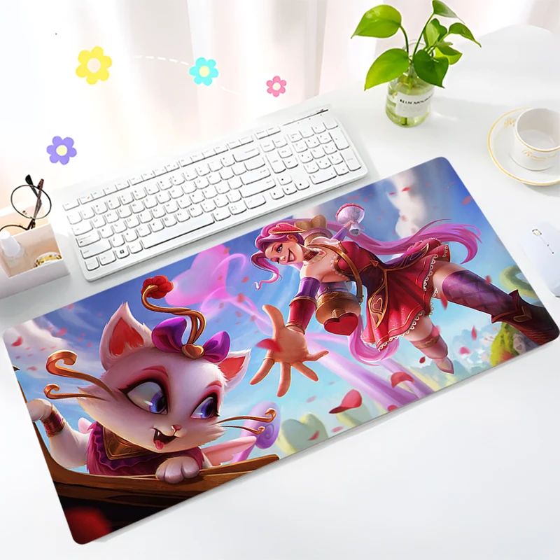 

Yuumi Jinx League Of Legends Mouse Pad Laptop Gaming Gamer Cabinet Keyboard Rug PC Kawaii Pink Flowers Anime Mousepad Desk Mat