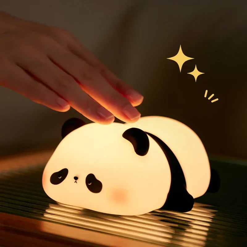 Cute Panda Pat Night Light Desktop Decoration Cartoon Birthday Gift Silicone Sleep Lamps Bedroom Ambient Lights USB Timing Lamps