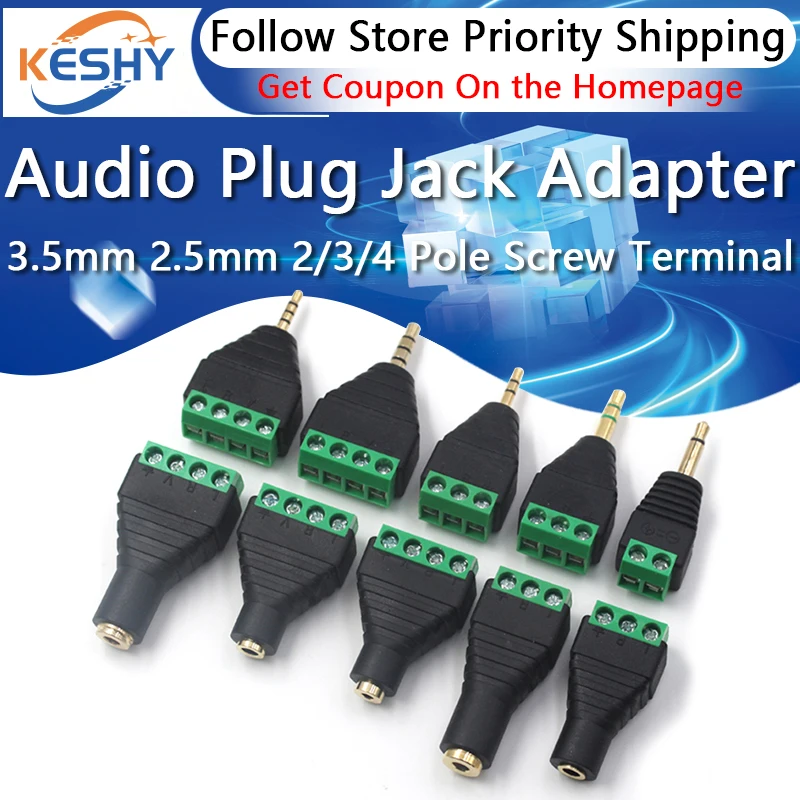 

1-10PCS 3.5mm 2.5mm 2/3/4 Pole Male Plug / Female Socket To Screw Terminal Connector Mono/Stereo 1/8 Inch Headphone Audio Jack