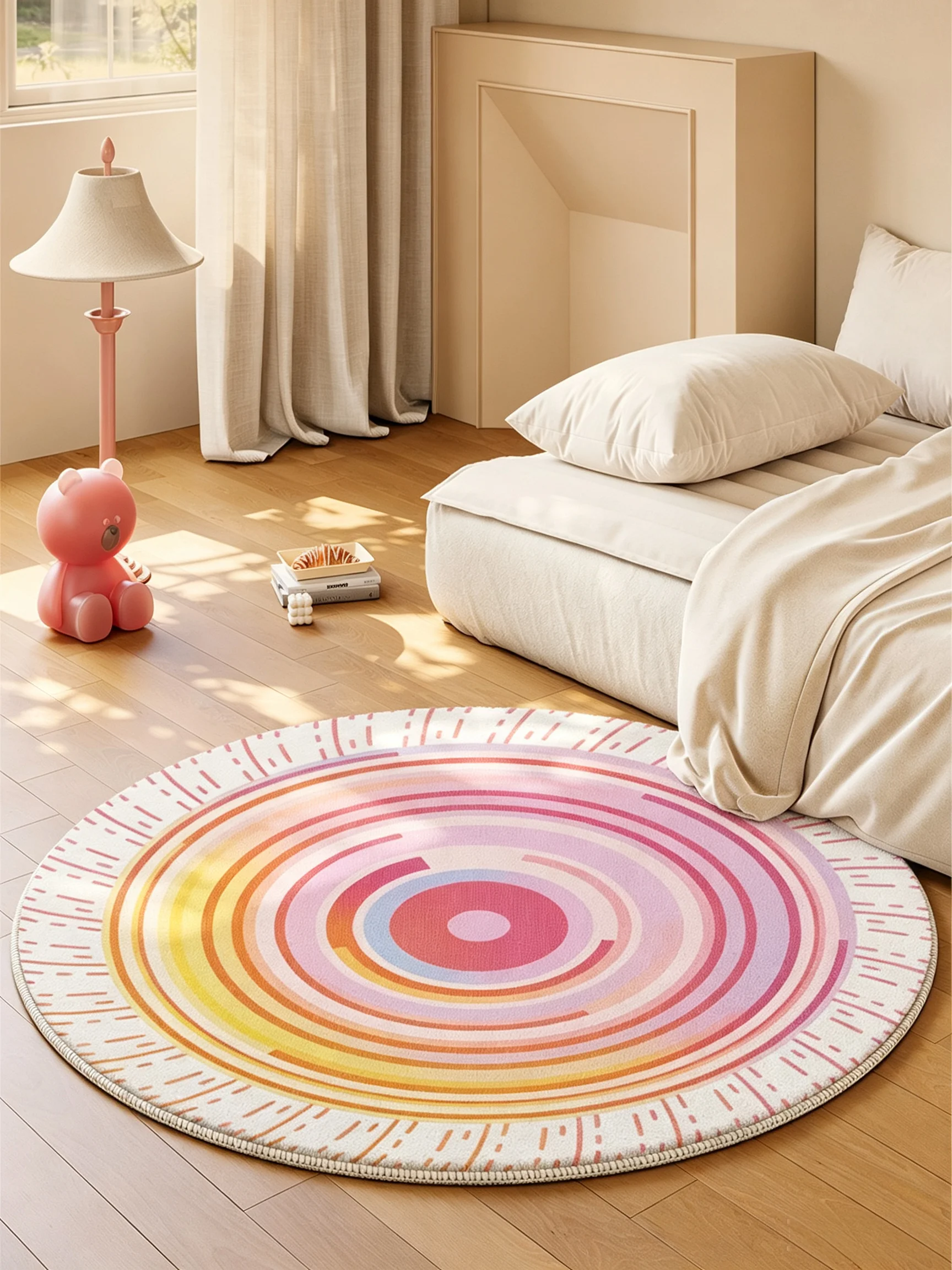 Vibrant Dopamine Round Carpet Dove Velvet Anti-Slip Living Room Chair Mat Playful Aesthetic Girl Bedroom Bedside Rug