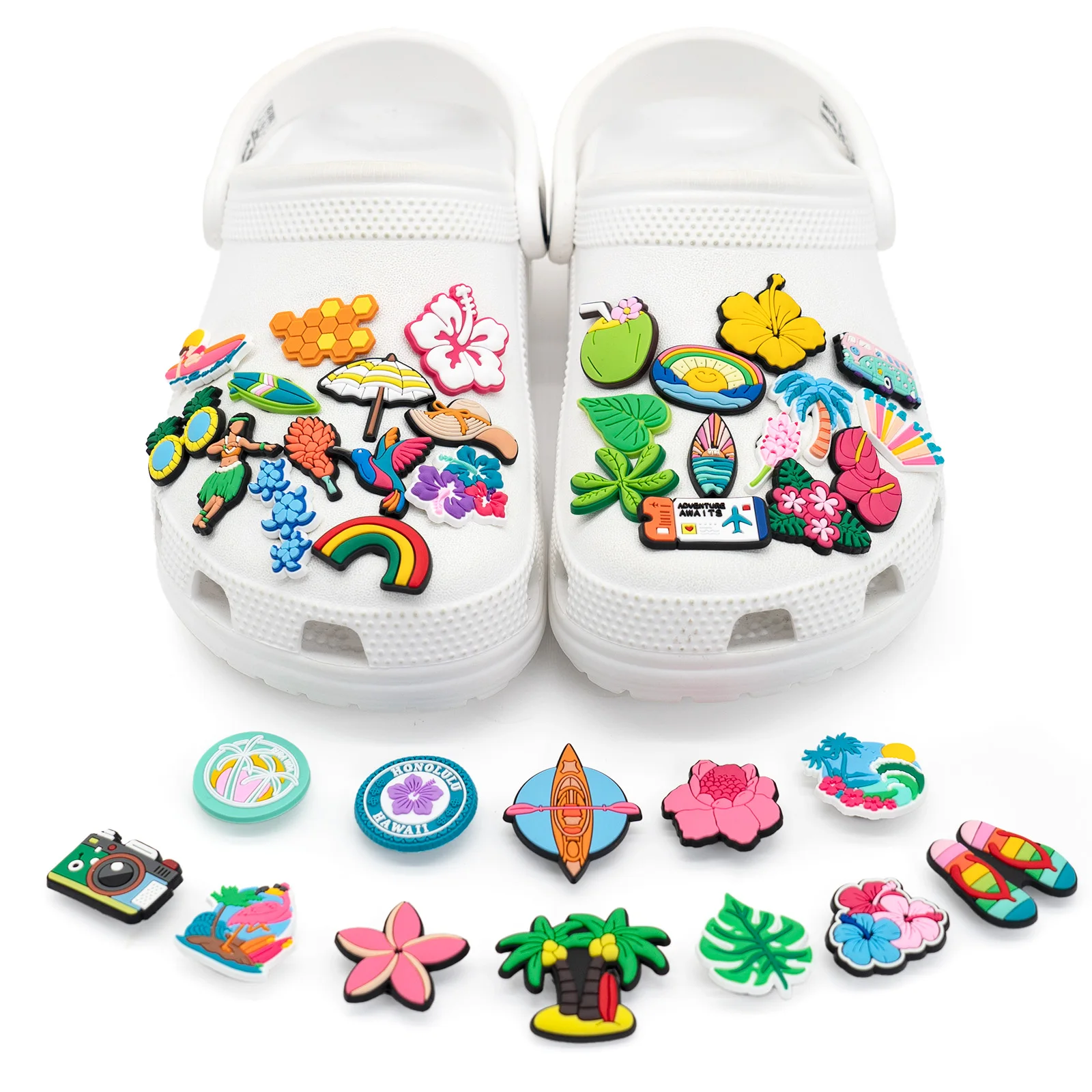 Trendy Summer Style 1-50PCS Shoe Charms: Pink Floral Clog Buckle for Sandals, Bird of Paradise Pins for Shoe Decorations