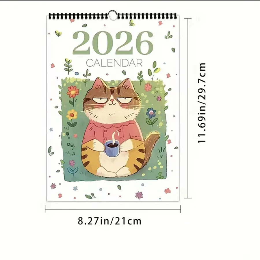 1pc 2026The working cat Calendar- Monthly Wall Hanging Planner with Artistic Feline Characters, and Living Room Decor
