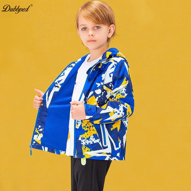 Dubbped Raincoat Clothes Windbreaker Girls Boys Spring Autumn Jacket Teen Rain Coat Outerwear Kids Polar Fleece Windproof 3-14Y