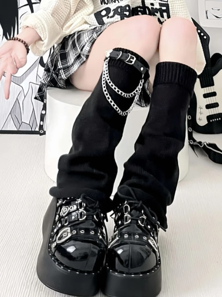 Y2K حار بنات JK ترهل الركبة عالية مكدسة الجوارب النسائية الخريف/الشتاء محبوك واسعة الساق مخطط العجل متوهج الكفة تدفئة الساق #3