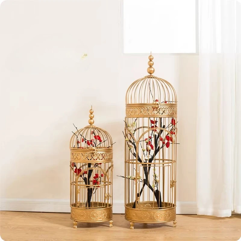 

Декоративная клетка для птиц из кованого железа, украшение в виде оконной клетки для птиц, золотая ретро-клетка для птиц, свадебное украшение