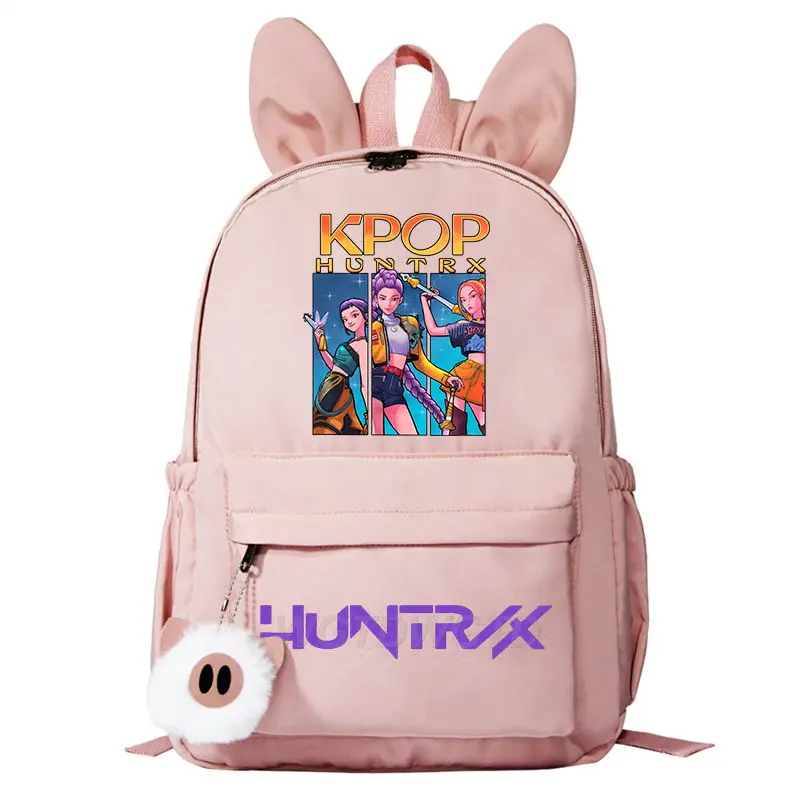Nuovo zaino con orecchie di coniglio KPop Demon Hunters HUNTR/X Rumi Mira Zoey Stampa Borse da scuola per studenti Ragazzi Ragazza Zaini simpatico cartone animato
