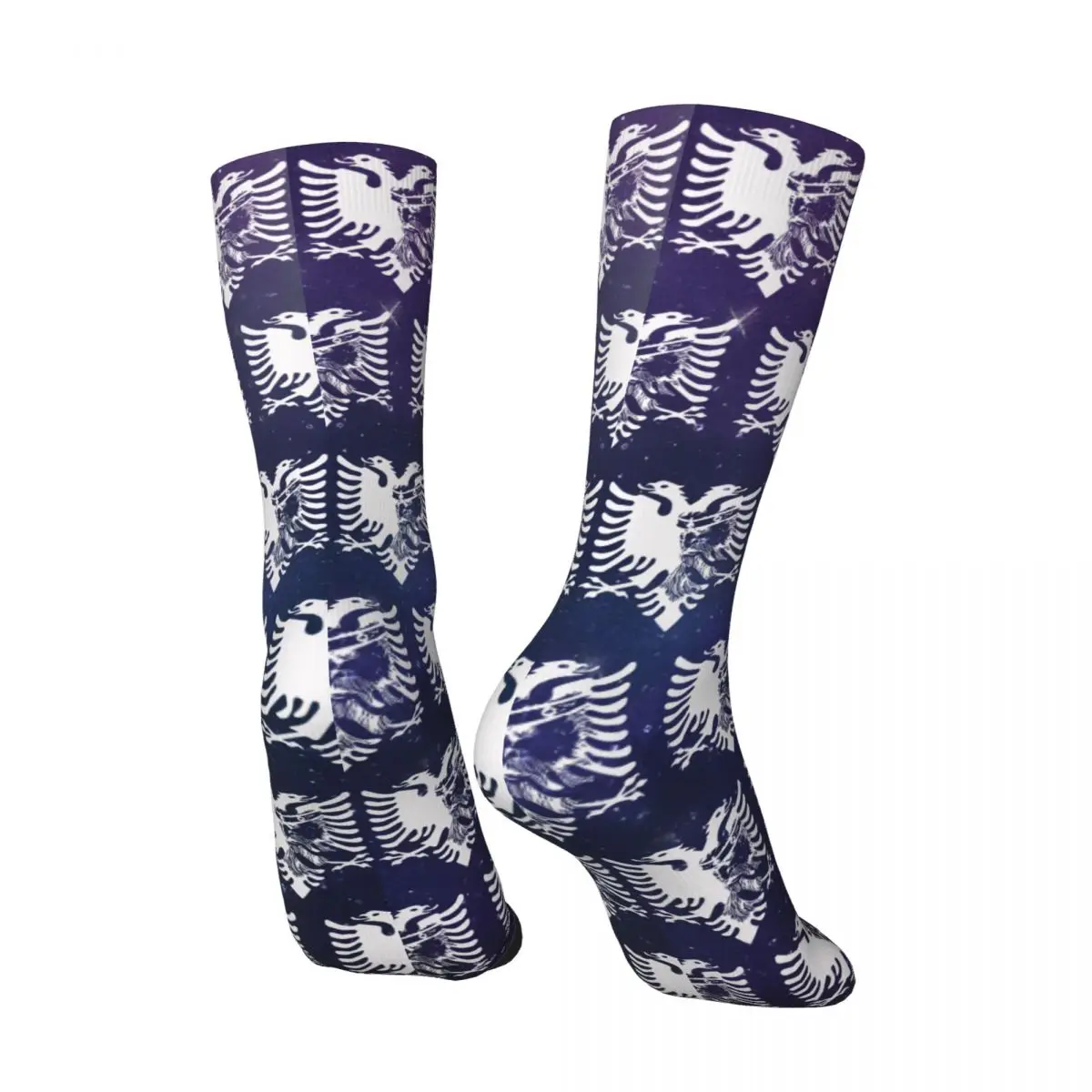 Crazy compression Hero White Sock for Men Harajuku Albanian Eagle Seamless Pattern Crew Sock Novelty