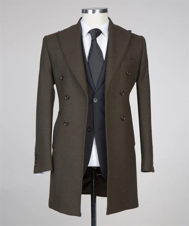 Abito da uomo cappotti lunghi giacca invernale lana inverno formale doppio petto ufficio Business Blazer cappotto Cashmere su misura