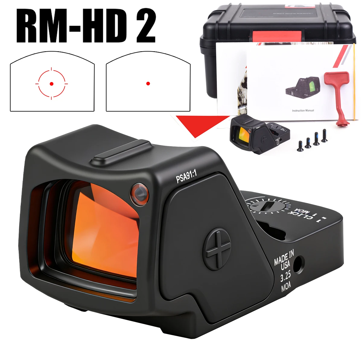 

Tactical RMHD Red Dot Sight 3.25MOA Reflex Sight Hold Zero Switchable Red Dot Hunting Scope for G17/G19 with Full Marking