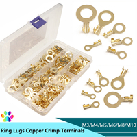 150/300/540Pcs M3/M4/M5/M6/M8/M10 Ring Lugs Eyes Copper Crimp Terminals Cable lug Wire Connection Non Insulated Assortment Kit