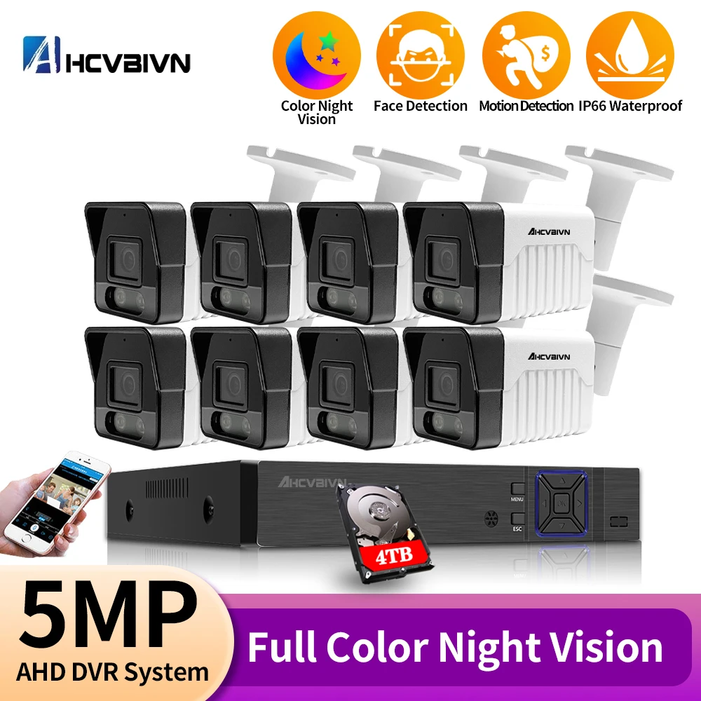 8CH 5MP Digital Recorder System Kit AHD Face Detection Full Color Night 5.0MP HD Camera CCTV Security Surveillance System XMEYE