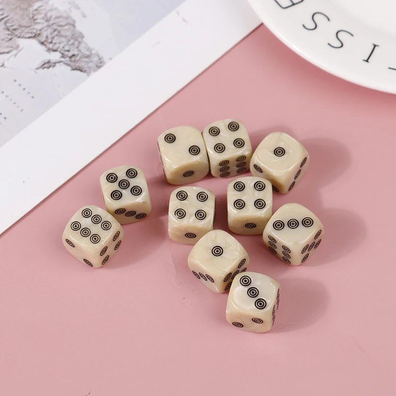 10pcs Round Corners 6-sided D6 Dice Set 16mm Acrylic Ivory Dice For Board Game Entertainment Party Cubes Mahjong Accessories