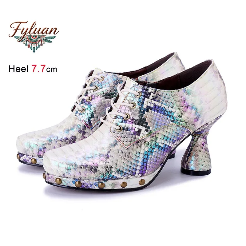 

7.7CM High Heel Women's Single Shoes Casual Metallic Punk Snake Patterned Print Daily Street Lady Pumps Summer Autumn Lady Shoes
