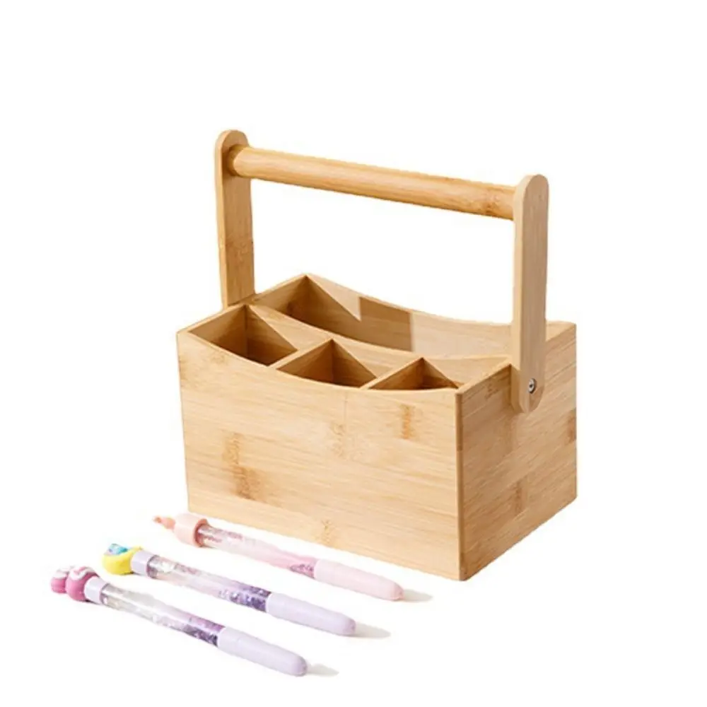 

Bamboo Cutlery Organizer Convenient Carry Handle 4 Compartments Flatware Holder Multi-purpose Durable Picnic Basket Sauce