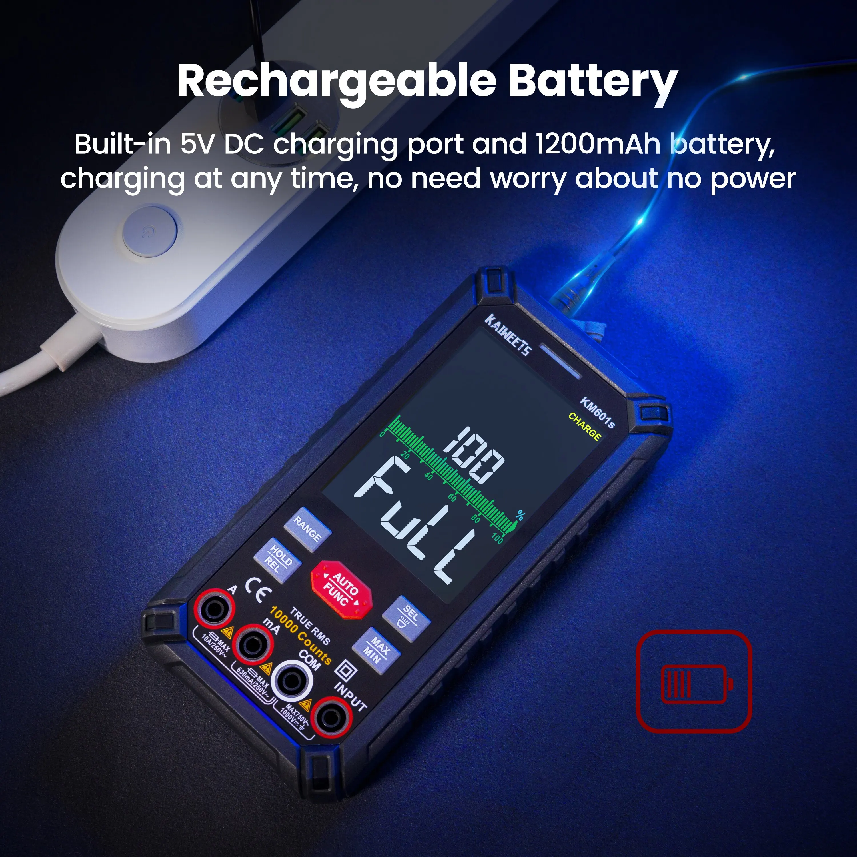 Smart Rechargeable Multimeter 10000 Counts Auto Range Ture RMS 1000V 10A Tester Ohm Hz Capacitance NCV Digital Multimeter
