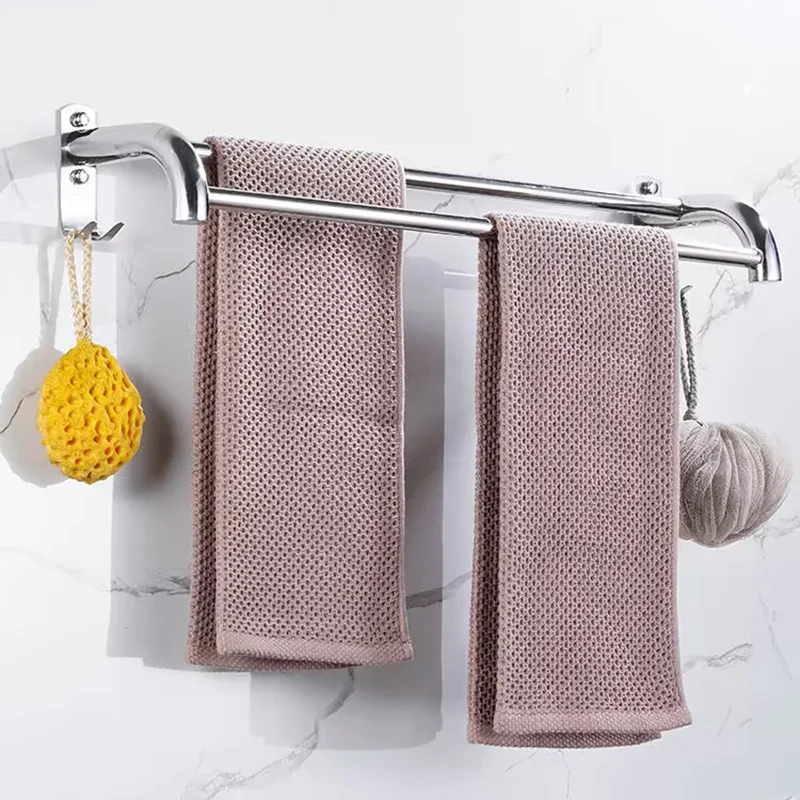 New 304 Stainless Steel Tower Bar Anti-rust Bathroom Washroom Double Rod Towel Rack Shelf Holder Wall Mounted