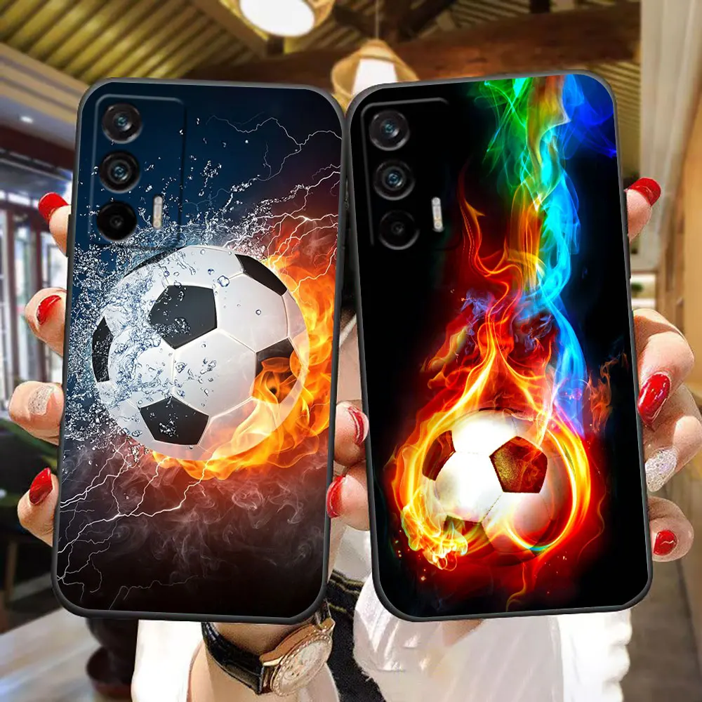 Fire Football Soccer Ball Phone Case For Realme GT 2 Master Neo 2 NARZO 50 50I X50 C65 C53 C35 C21 C21Y C20 C15 Case Funda Shell