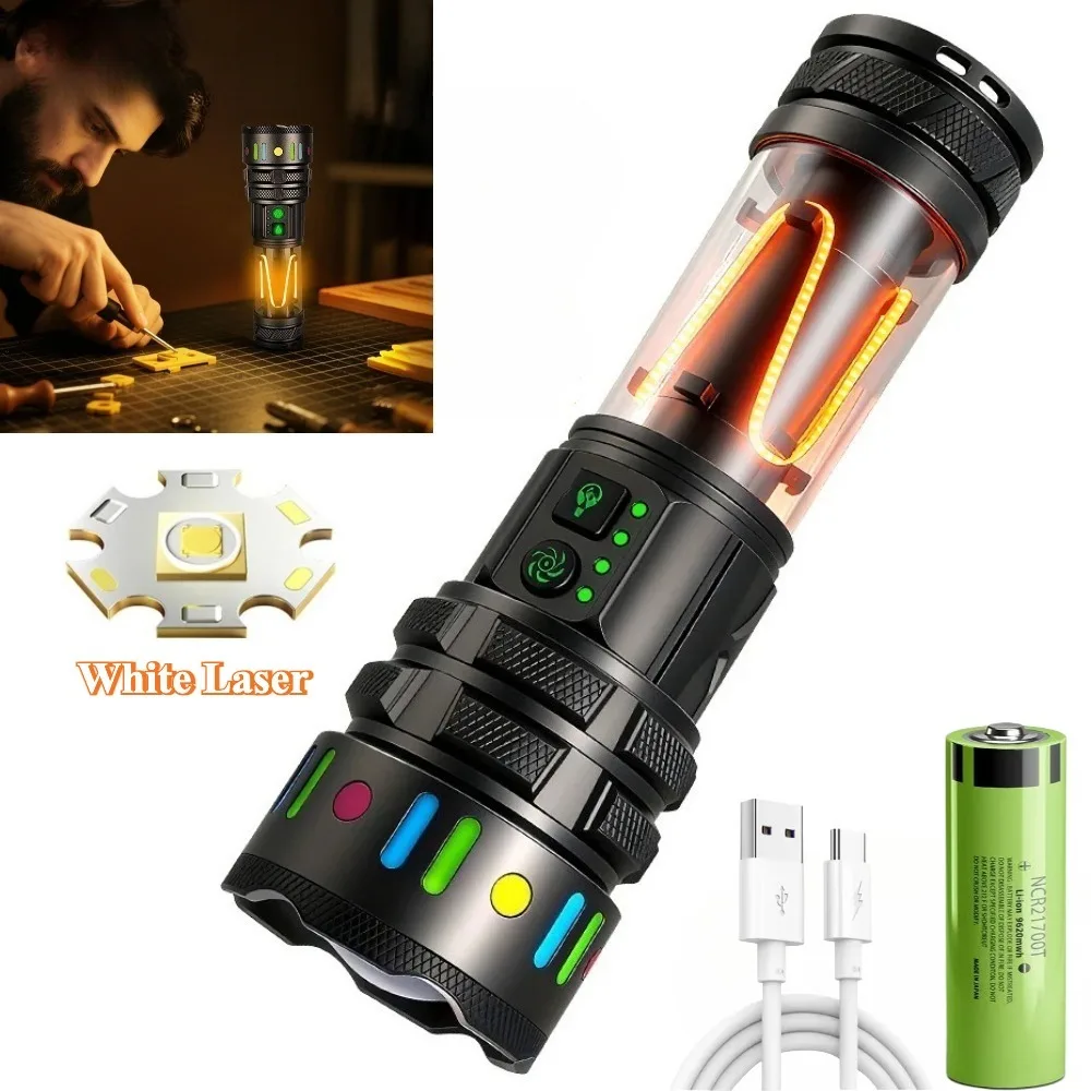 

Перезаряжаемый белый лазерный светодиодный фонарь с телескопическим зумом, мощный водонепроницаемый фонарик, рабочий фонарь COB, фонарь для рыбалки и кемпинга на открытом воздухе