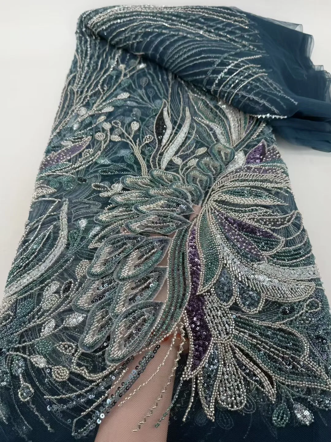 Green African Nigerian 2026 Beaded Embroidery Lace High-End Luxury French Sequin Net Lace Fabric For Wedding Party Dress Women