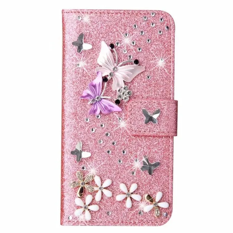 Flip Wallet Phone Case For IPhone 17Pro Max 16 15 14 13 12 11 Pro Max XR XS Max X 8 7 12mini  Glitter Rhinestone Cover Coque