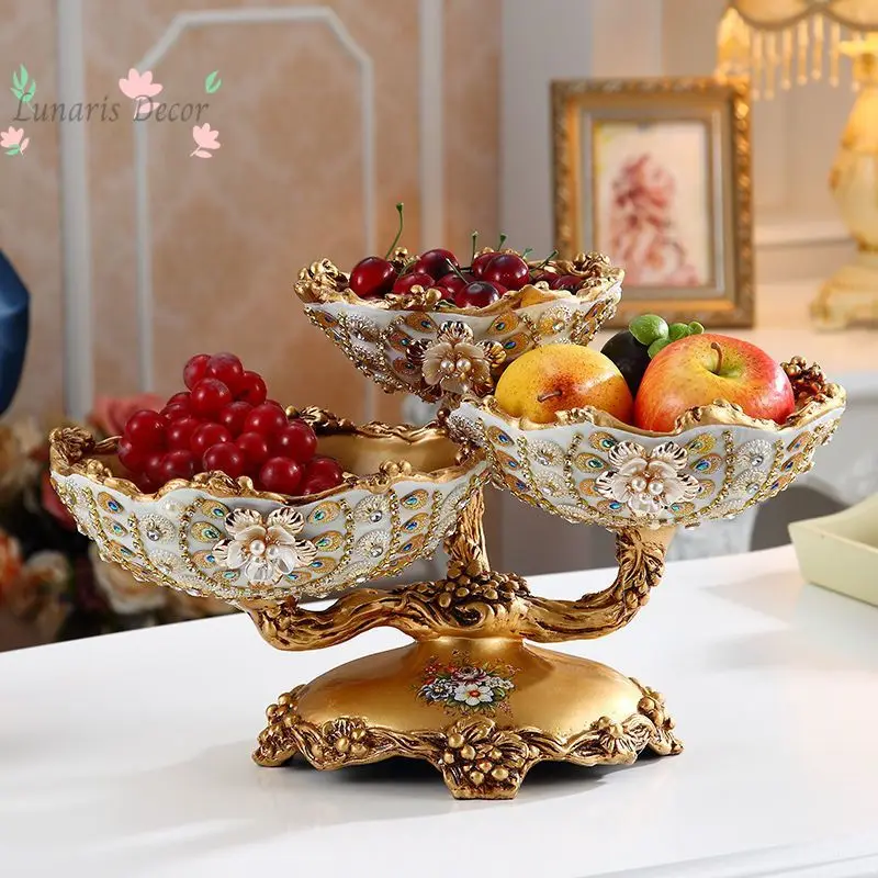 European creative large fruit plate household living room coffee table luxury decorative ornament multi-layer grid fruit plate