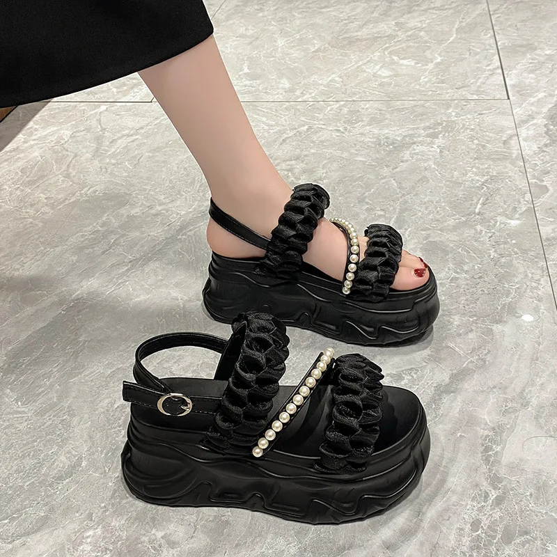 Velvet Shoes 2024 Summer Beach Sandal Woman Luxury Suit Female Beige Clogs With Heel Suede Comfort Fashion Girls Black Low Thick