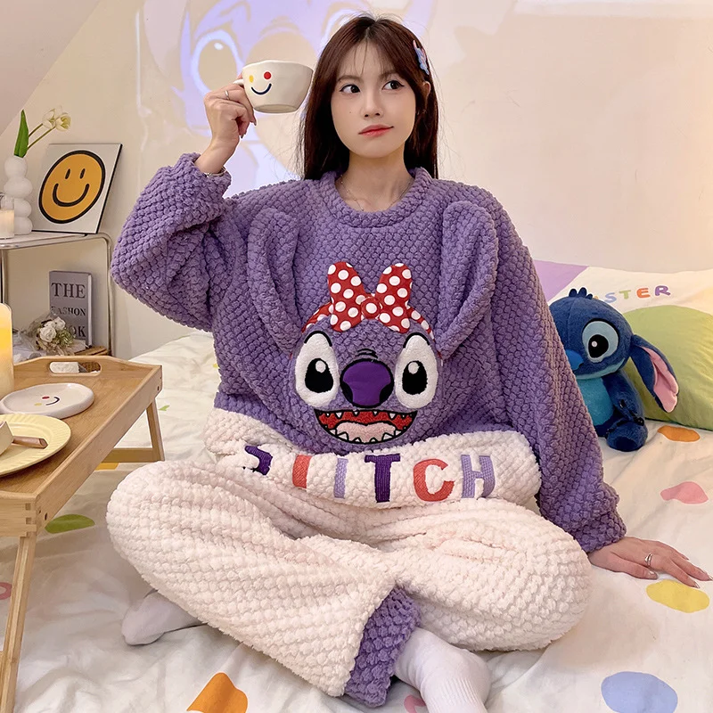 Disney schattige pyjama winterwarme en comfortabele tweedelige set Stitch loungewear Disney loungewear schattige Stitch pyjama