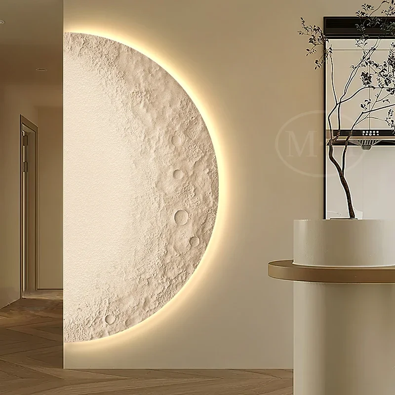 Moon Entrance Painting Abstract Texture LED Ambient Light Mural Modern Minimalist Hallway Corridor Aisle Hanging