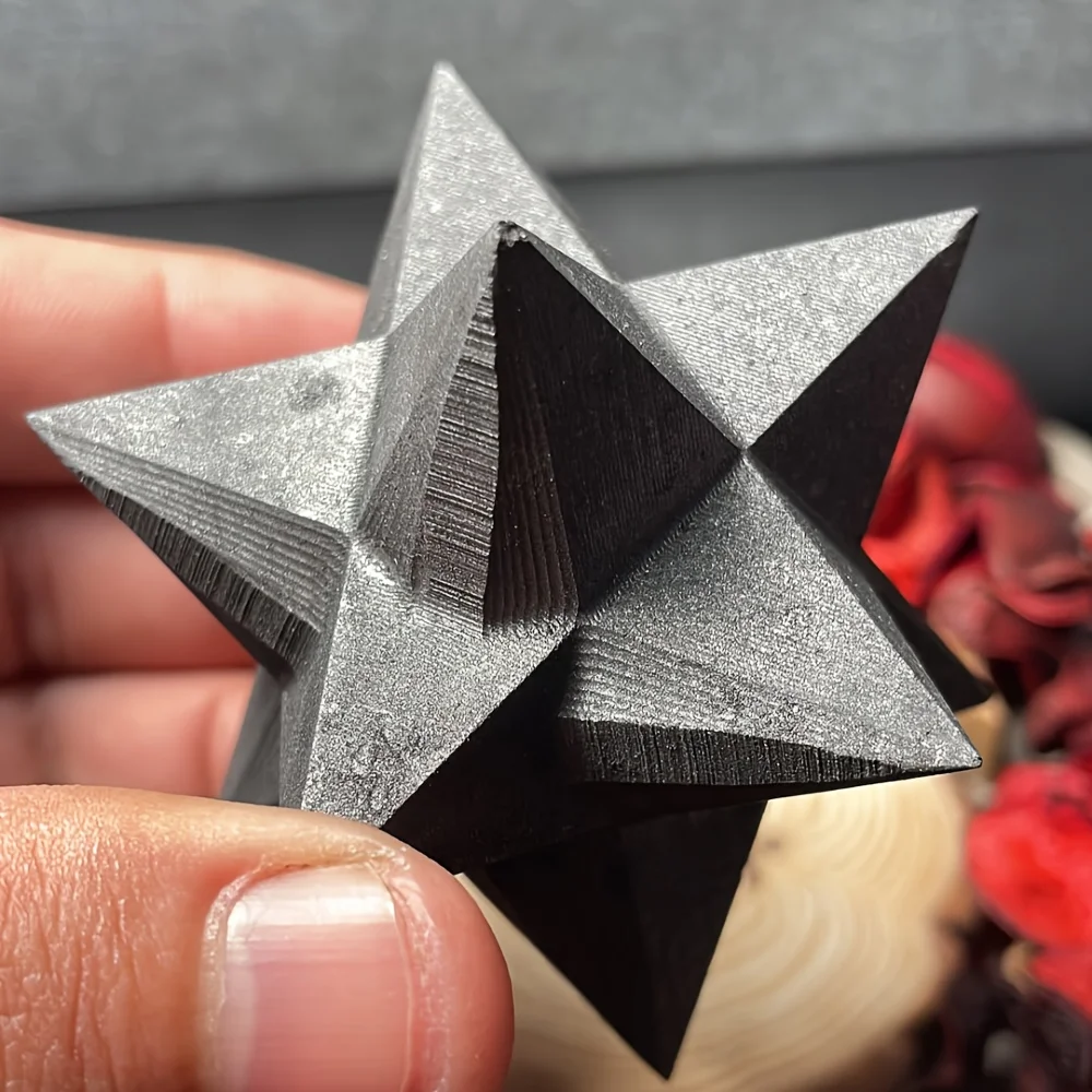 1pc Shungite Merkaba Hand Carved Statue, Mineral Stone Home Decor with Black and Grey Faceted Design, Perfect for Holiday Gifts