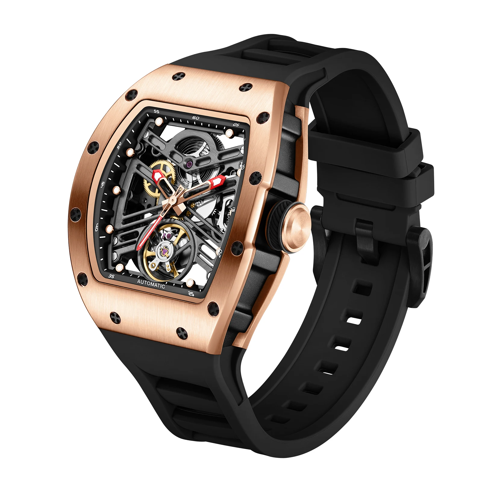 

DG Automatic Mechanical Sport Watch for Men Fashion Waterproof Carbon Fiber Wristwatch with Silicone Strap SKeleton Dial