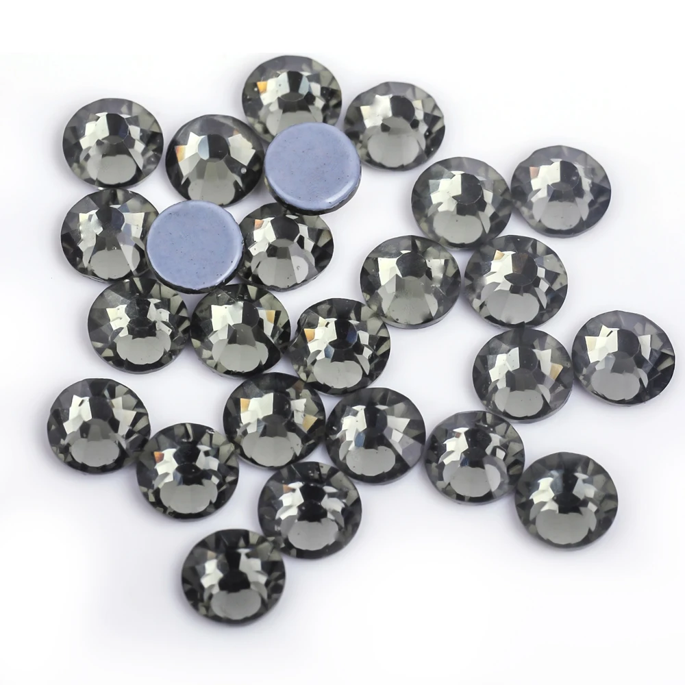 SS16 SS20 SS30 Gray/Black Diamond Hot-fix Rhinestones  Crystal Glass Iron On Rhinestone For Clothes Wedding Decoration