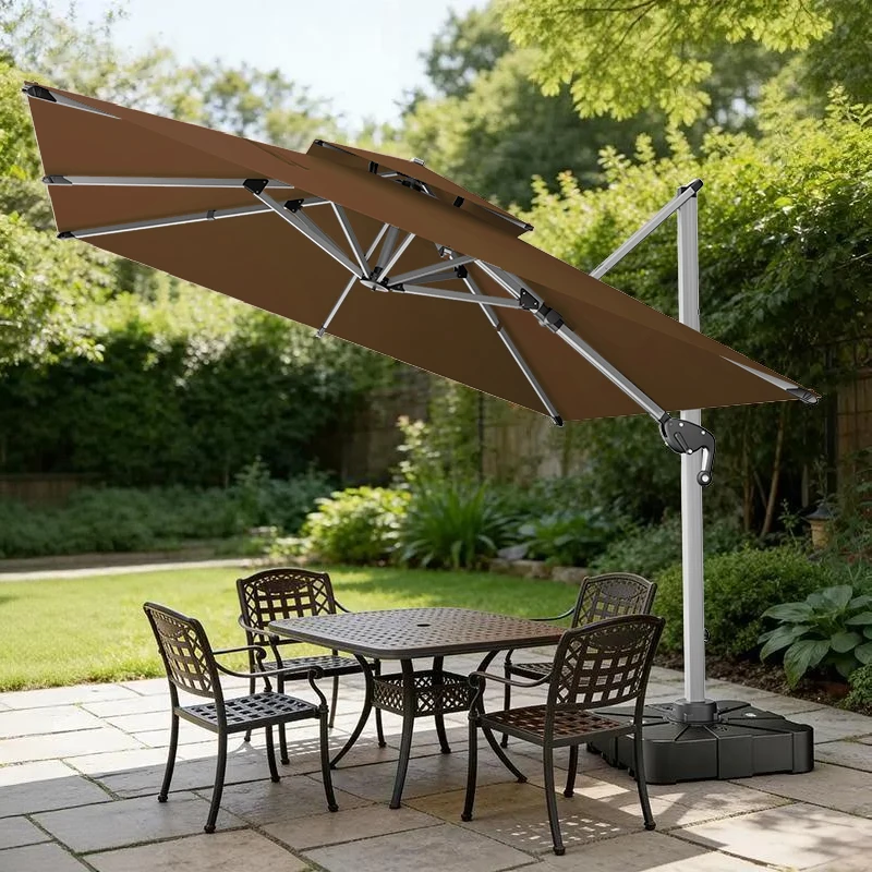 3X3M Brown Patio Umbrella Outdoor Rectangle Umbrella Large Cantilever Umbrella Windproof Offset Heavy Duty Sun For Garden