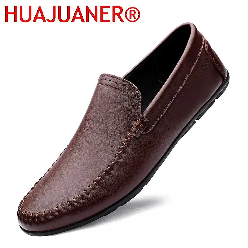 Men's Leather Formal Wear Comfortable and Breathable Daily Round Toe Cap Foot Men's Casual Shoes Black Brown Large Size